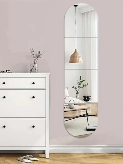 4入組橢圓組合鏡子牆貼，2 毫米厚亞克力材料3d 鏡面牆磚，組合尺寸：120 厘米*30 厘米/47.24*11.8 英寸，適合客廳、臥室、廚房、浴室，單塊瓷磚尺寸：30*30 厘米/11.8*11.8在