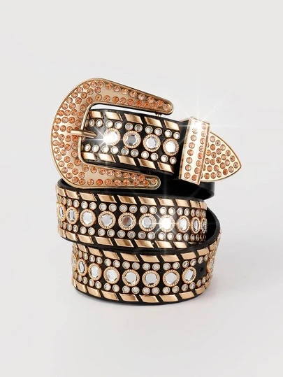 1入組女士水鑽裝飾金屬搭扣奢華Y2K腰帶，適用於日常生活