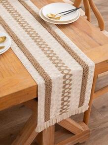 1pc Họa tiết hình học Fringe Trim Table Runner - Nhiều màu - Xem 3