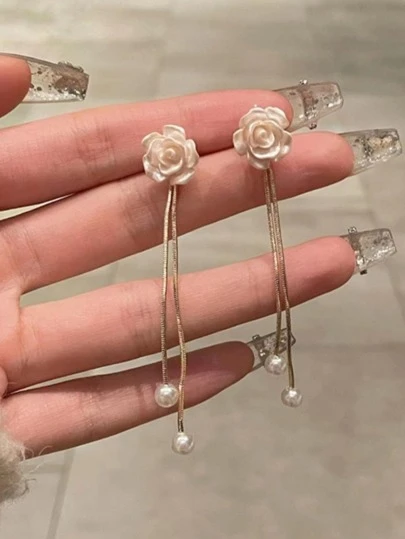 2 件套花朵和人造珍珠装饰耳环套装情人节、妈妈、母亲、母亲节、礼物