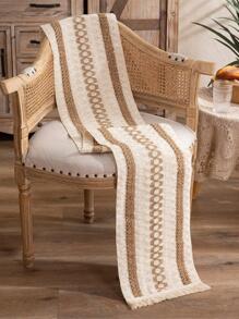 1pc Họa tiết hình học Fringe Trim Table Runner - Nhiều màu - Xem 5