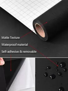 1 Roll Of Removable Matte Black Wallpaper, Self-Adhesive Vinyl Contact Paper, Waterproof, Ideal For Wall And Furniture Coverings - Black - View 1