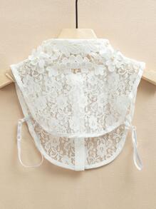 1入組女式花卉刺繡人造珍珠裝飾蕾絲優雅圓領，用於禮服裝飾 - 白色 - 查看 2