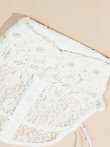 1入組女式花卉刺繡人造珍珠裝飾蕾絲優雅圓領，用於禮服裝飾 - 白色 - 查看 3