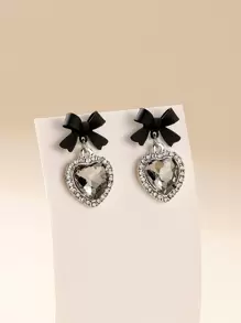 一对深色洛丽塔风格优雅简约黑红蝴蝶结耳环 - 黑色 - 查看 1