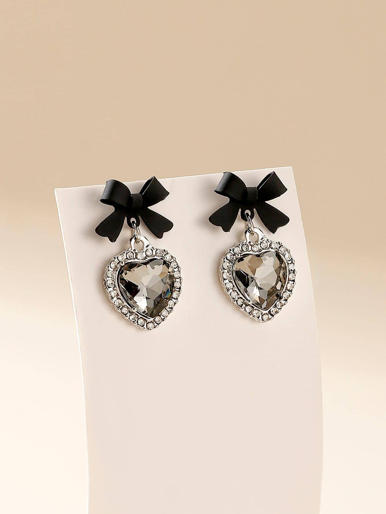 一对深色洛丽塔风格优雅简约黑红蝴蝶结耳环 - 黑色 - 查看 1