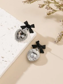 一对深色洛丽塔风格优雅简约黑红蝴蝶结耳环 - 黑色 - 查看 5