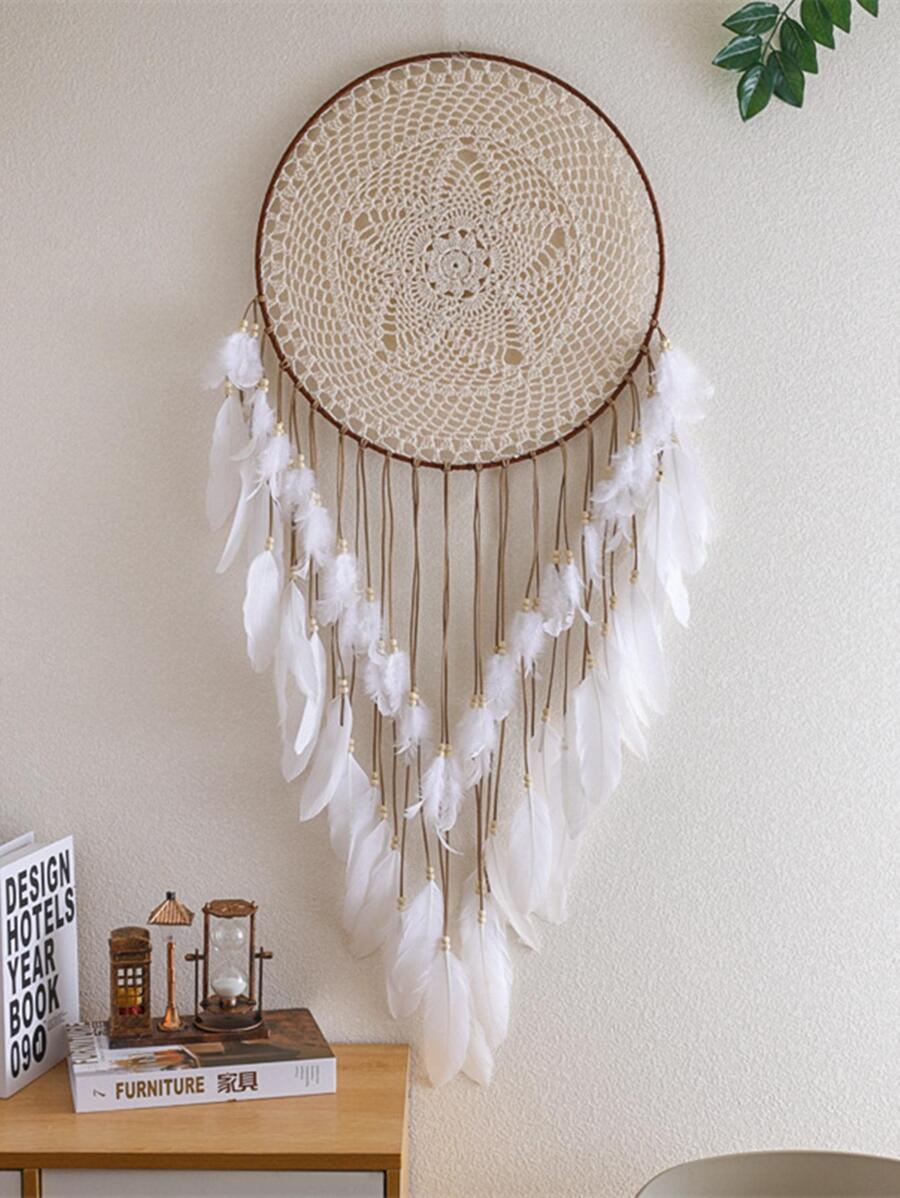 Thảm treo tường trang trí phòng ngủ phòng khách hình lông vũ thủ công Dream Catcher 1 chiếc, Trang trí nhà cửa, Trang trí phòng, Trang trí tường - Màu be - Xem 1