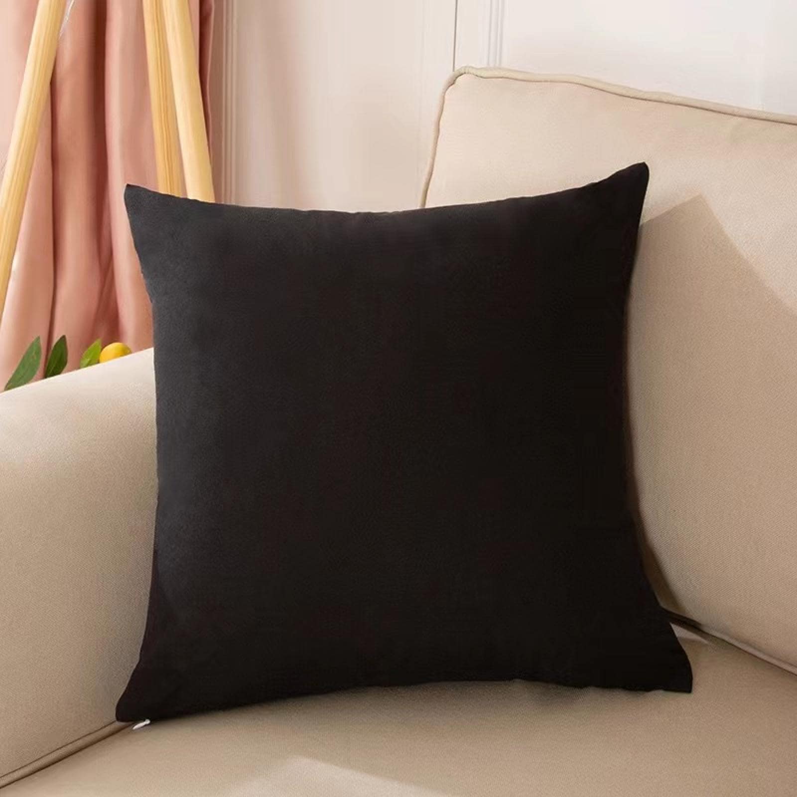 1pc Solid Color Cushion Cover Without Filler, Modern Linen Decorative Throw Pillow Case For Home - Black - View 1