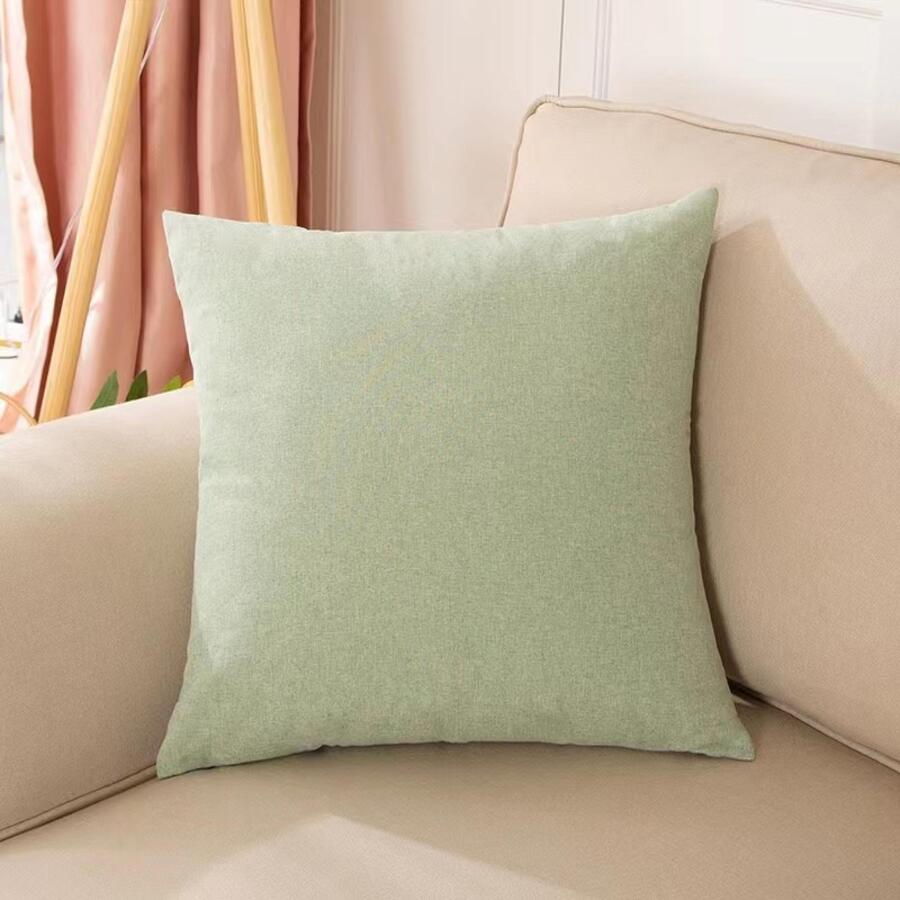 1pc 可爱粉色枕套、绿色枕套、蓝色枕套等纯色亚麻枕套，办公室沙发垫、汽车枕、客厅腰枕靠垫，尽享简约精致生活