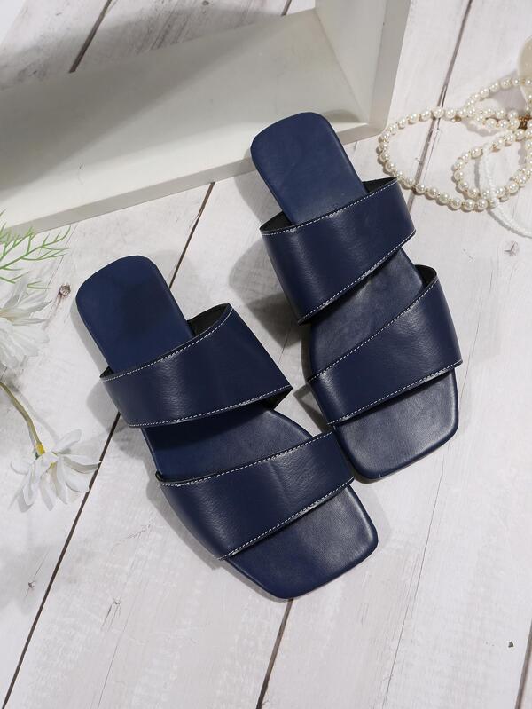 Chinelos Femininos de Bico Quadrado, Cor Sólida, Moda Simples, Macios e Confortáveis para Uso Interno/Externo