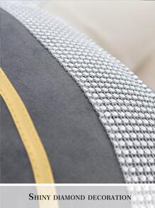 1pc Rhinestone Decor Cushion Cover Without Filler, Modern Knitted Fabric Decorative Throw Pillow Case For Home - Grey - View 2