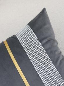 1pc Rhinestone Decor Cushion Cover Without Filler, Modern Knitted Fabric Decorative Throw Pillow Case For Home - Grey - View 4