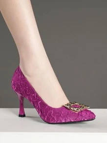 Women's Pointed Toe Stiletto High Heel Pumps With Low Vamp And Rhinestone Decoration, 2023 New Arrival - Purple - View 2