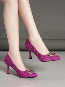 Women's Pointed Toe Stiletto High Heel Pumps With Low Vamp And Rhinestone Decoration, 2023 New Arrival - Purple - View 3