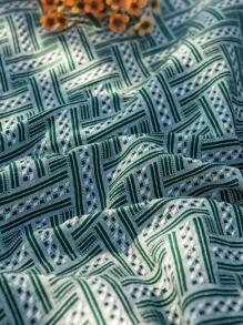 1pc Geometric Pattern Fringe Trim Picnic Mat, Modern Polyester Picnic Blanket For Outdoor - Multicolor - View 2