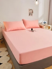 1入組素色床笠，臥室現代織物床笠 - 粉色 - 查看 4