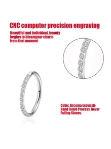 1入組時尚鈦水鑽裝飾鼻環適合女士日常裝飾首飾類禮品 - 銀色 - 查看 2