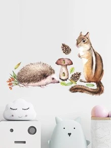 1入組松鼠和刺蝟圖案牆現代PVC牆貼適用於客廳和臥室 - 黃色 - 查看 1