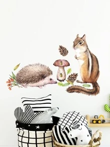 1入組松鼠和刺蝟圖案牆現代PVC牆貼適用於客廳和臥室 - 黃色 - 查看 3