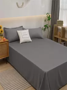 1pc Solid Color Flat Sheet, Modern Composite Fabric Bedding Flat Sheet For Bedroom - Dark Grey - View 4