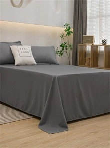 1pc Solid Color Flat Sheet, Modern Composite Fabric Bedding Flat Sheet For Bedroom - Dark Grey - View 5