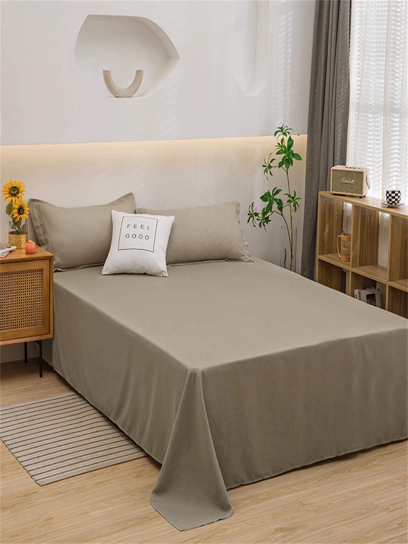 1pc Solid Color Flat Sheet, Modern Composite Fabric Bedding Flat Sheet For Bedroom - Khaki - View 1