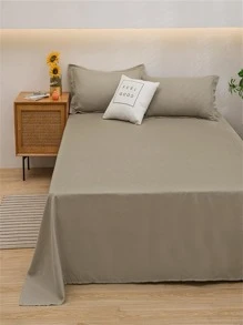 1pc Solid Color Flat Sheet, Modern Composite Fabric Bedding Flat Sheet For Bedroom - Khaki - View 2