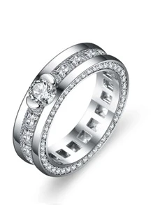 1pc Exquisite Cubic Zirconia Decor Ring For Women For Gift - Silver - View 1