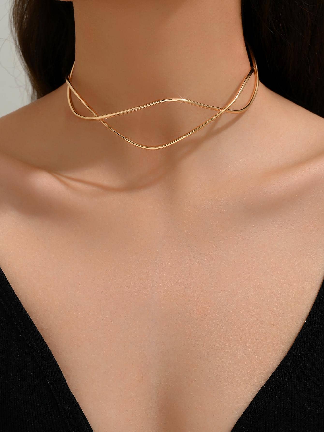 1 vòng cổ thiết kế xoắn thời trang cho phụ nữ dự tiệc - Vàng - Xem 1