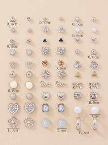 30 Cái/bộ Thời Trang Hợp Kim Kẽm Trái Tim & Hoa Thiết Kế Bông Tai Nữ Cho Cuộc Sống Hàng Ngày - Bạc - Xem 7