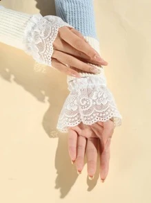 1對女士素色鏤空優雅假袖口適用於日常生活 - 白色 - 查看 2
