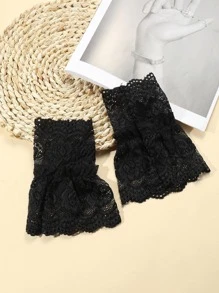 1對女士素色鏤空優雅假袖口適用於日常生活 - 黑色 - 查看 3