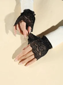 1對女士素色鏤空優雅假袖口適用於日常生活 - 黑色 - 查看 1