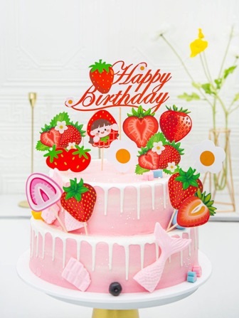 13 件套草莓夏日主题蛋糕装饰，适合生日派对或居家场合