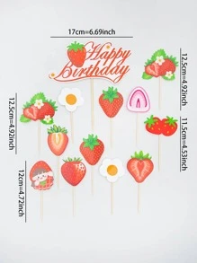13pcs/Set Dekorasi Kue Tema Musim Panas Stroberi untuk Pesta Ulang Tahun atau Acara di Rumah - MultiWarna - View 2