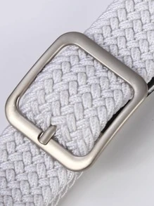 中性方形扣波西米亞編織腰帶適用於日常生活 - 白色 - 查看 3