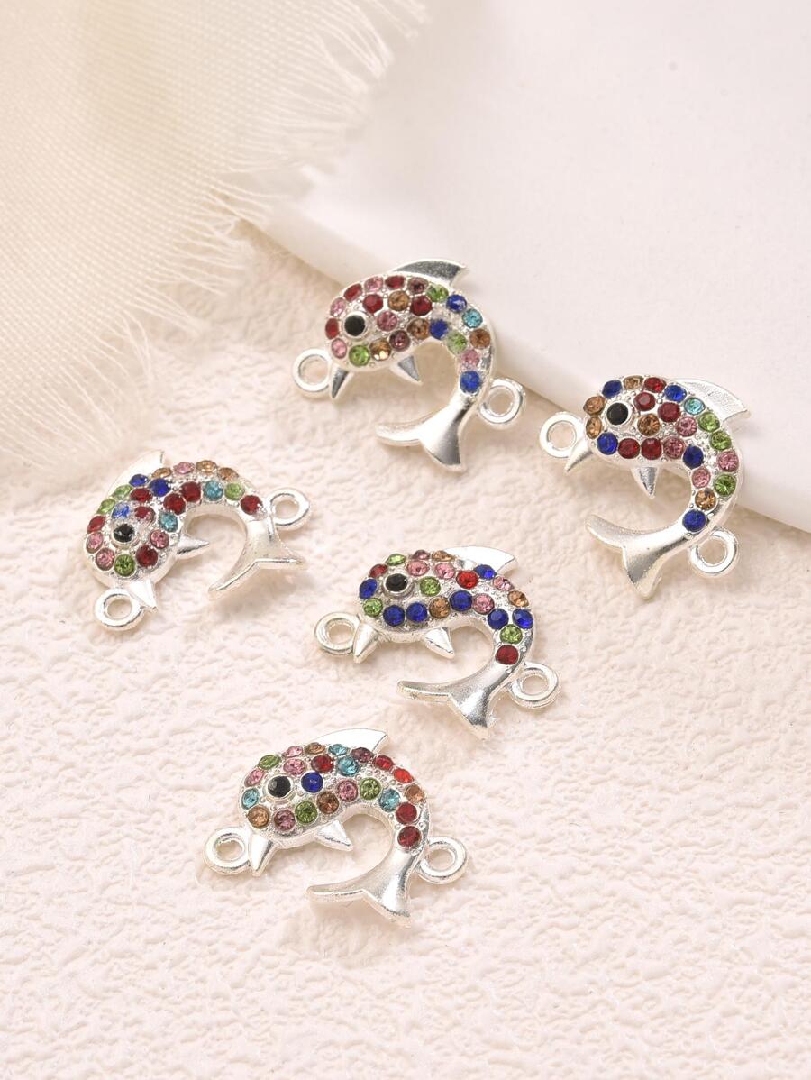 5入組/套時尚鋅合金水鑽裝飾海豚設計DIY連接器適合女士DIY首飾製作 - 彩色 - 查看 1