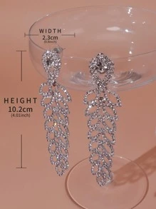 1pair Luxury Rhinestone Leaf Drop Earrings For Women For Party - Silver - View 3