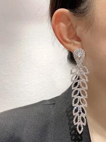 1pair Luxury Rhinestone Leaf Drop Earrings For Women For Party - Silver - View 4