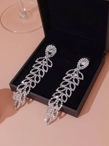 1pair Luxury Rhinestone Leaf Drop Earrings For Women For Party - Silver - View 6