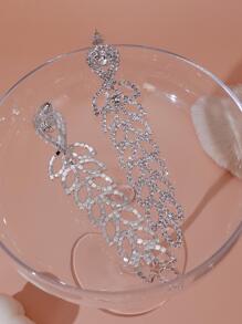 1pair Luxury Rhinestone Leaf Drop Earrings For Women For Party - Silver - View 5