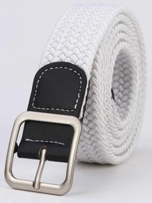 中性方形扣波西米亞編織腰帶適用於日常生活 - 白色 - 查看 1