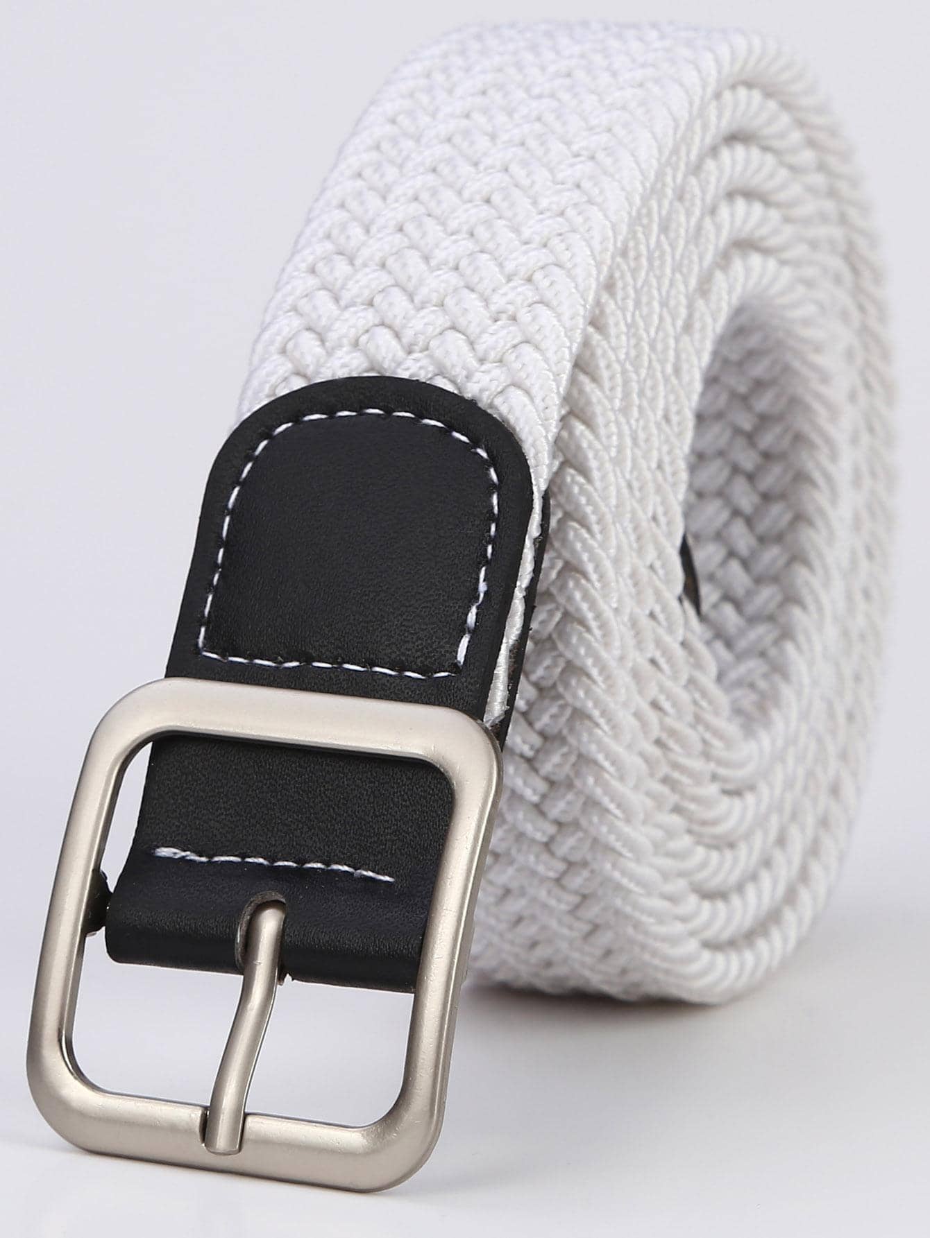 中性方形扣波西米亞編織腰帶適用於日常生活 - 白色 - 查看 1