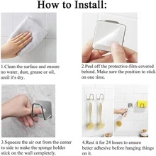 Soporte adhesivo para esponja de acero inoxidable de la cocina de 3 piezas, estante impermeable para drenaje de esponja de fregadero, organizador y accesorios de almacenamiento de cocina - Plateado - Ver 9