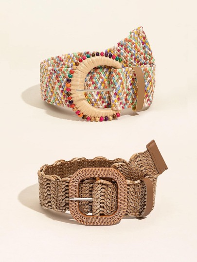 2pcs Women's Bohemian Style Woven Buckle Belt Set Summer, School Fall, Autumn, Halloween