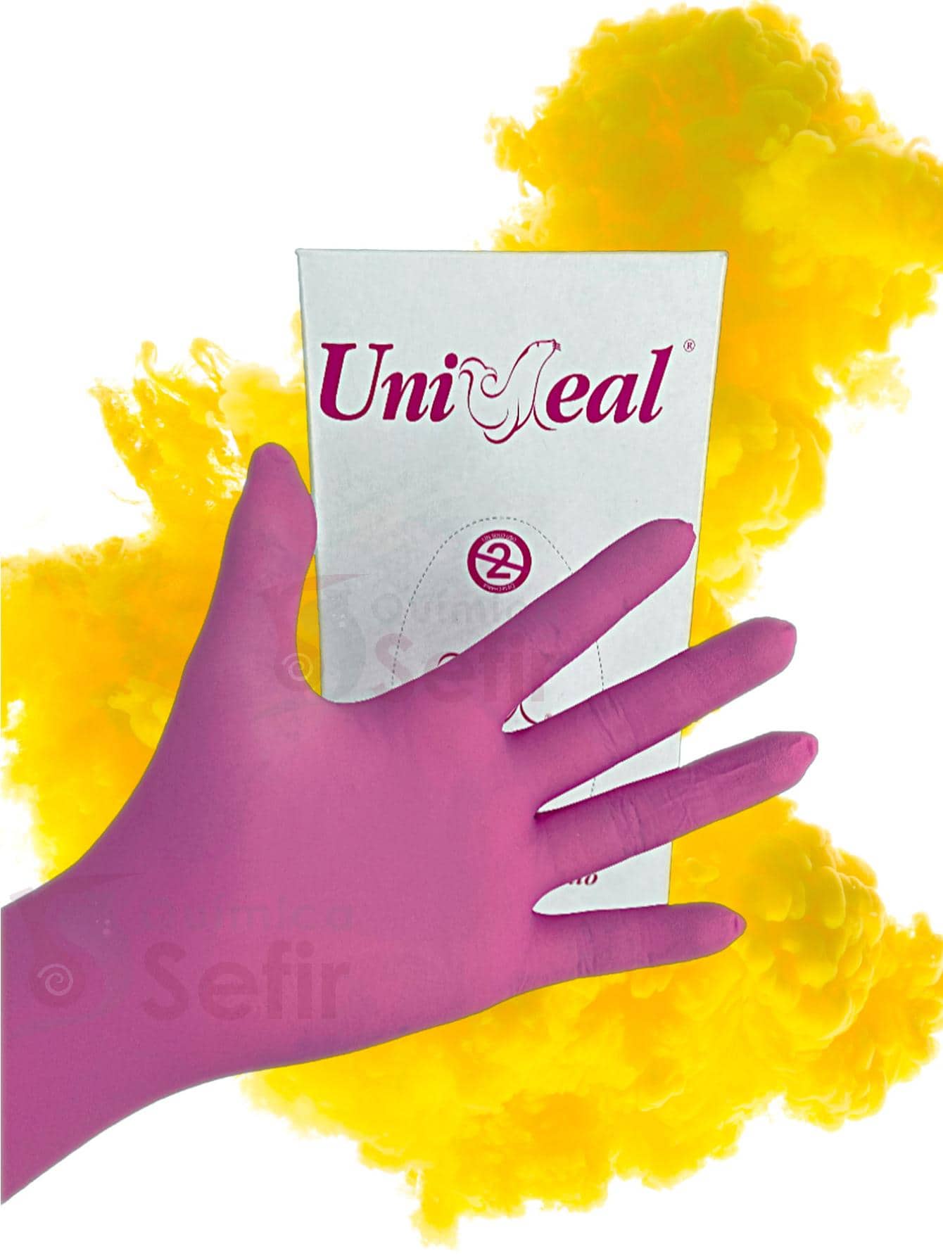 粉色丁腈手套盒装 100 只 Uniseal 无粉一次性无乳胶手套适用于医疗或家庭使用、厨房、浴室、家居、家居用品供应商 - 粉色 - 查看 1