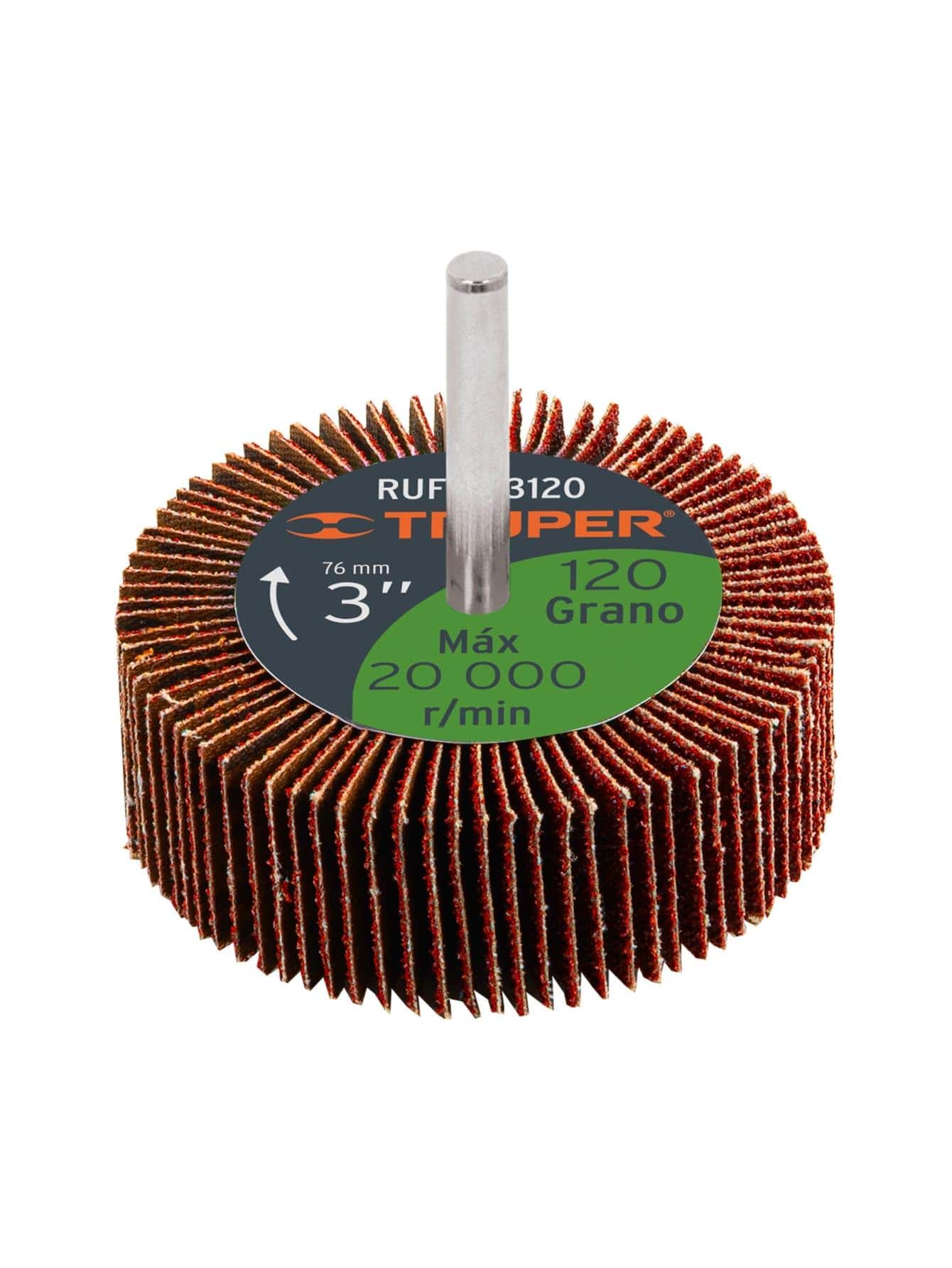 3" Flap Wheel, 120 Grit, Rufla-3120 - Orange - View 1