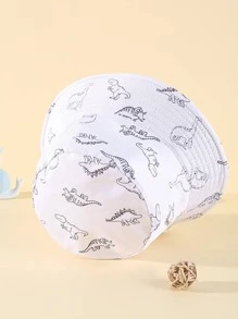 1pc Baby Dinosaur Pattern Drawstring Adjustable Bucket Hat For Daily Life - White - View 4