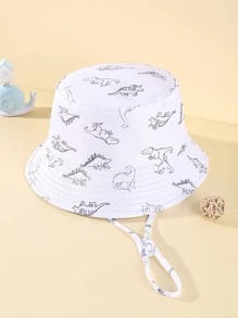 1pc Baby Dinosaur Pattern Drawstring Adjustable Bucket Hat For Daily Life - White - View 2